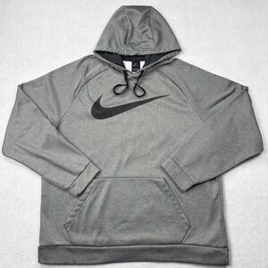 Nike Dri-FIT Hoodie Mens 2XL Heather Gray Big Swoosh Fleece Pullover Sweatshirt